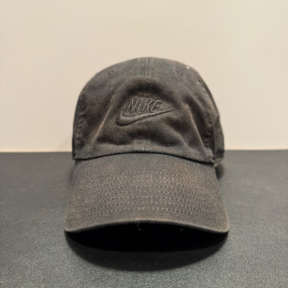 Nike Hat Cap Black Logo M/L Club Cap Strap Back 100% Cotton Dad Outdoor Casual